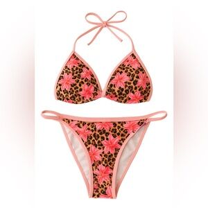 Pink Floral Leopard Bikini Set Size S - Brand New Never Worn